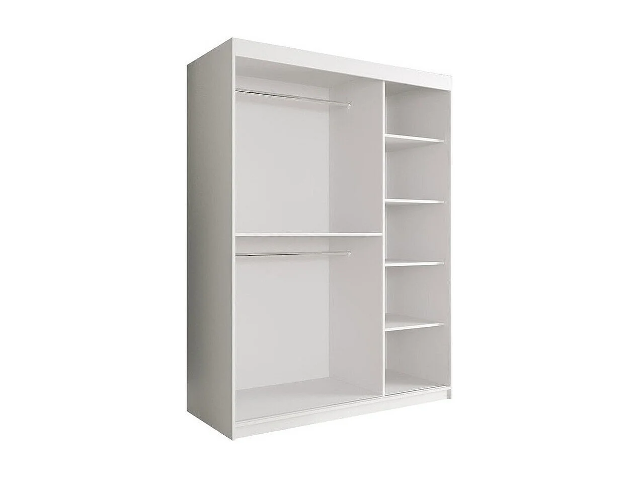 Armoire Hartford 242, Noir mat|Marbre blanc, 200x150x62cm, Portes d'armoire: Coulissantes