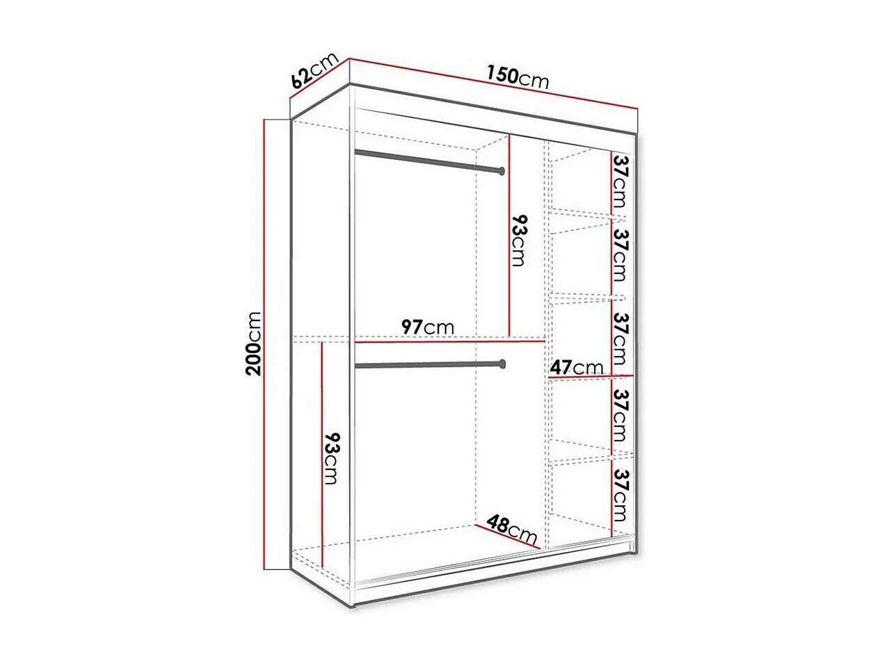 Armoire Hartford 242, Noir mat|Marbre blanc, 200x150x62cm, Portes d'armoire: Coulissantes