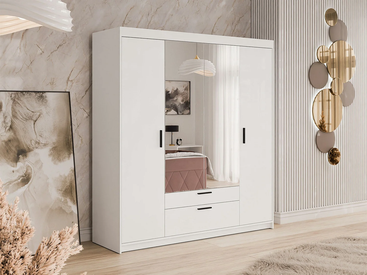 Armario Novduni 108, Blanco, 191x176x53cm, Puertas de armario: Con bisagras