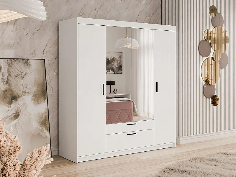 Armoire Novduni 108, Blanc, 191x176x53cm, Portes d'armoire: Avec des charnières