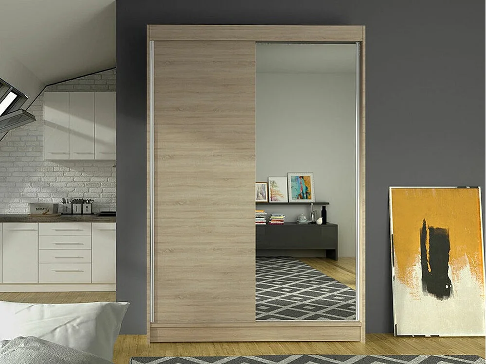 Armoire Closico 147, Sonoma chêne, 200x120x58cm, Portes d'armoire: Coulissantes