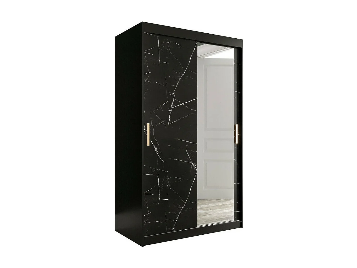 Armadio Hartford 259, Marmo nero|Nero opaco, 200x120x62cm, Porte armadi: Scorrevoli