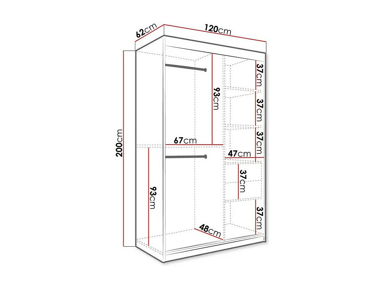 Armadio Hartford 259, Marmo nero|Nero opaco, 200x120x62cm, Porte armadi: Scorrevoli