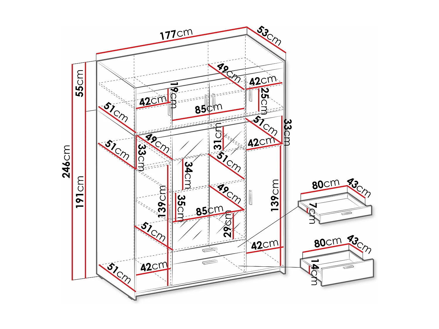 Armario Novduni 109, Roble Sonoma, 246x177x53cm, Puertas de armario: Con bisagras