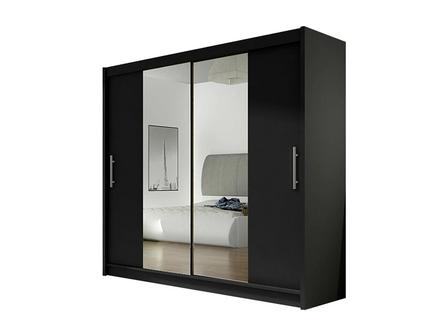 Armoire Closico 123, Noir, 215x180x58cm, Portes d'armoire: Coulissantes