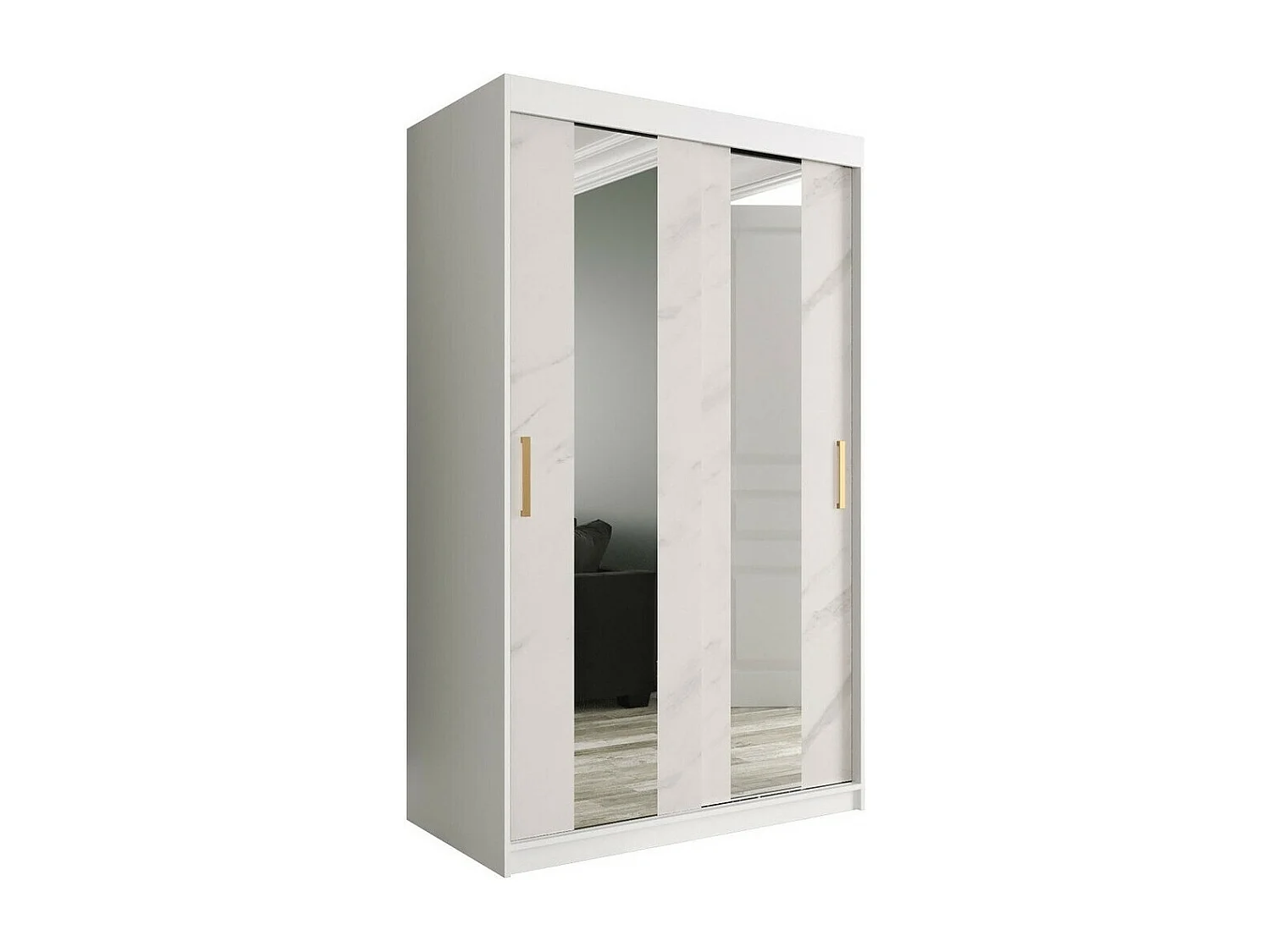 Armoire Hartford 241, Marbre blanc|Mat blanc, 200x120x62cm, Nombre d'étagères: 5