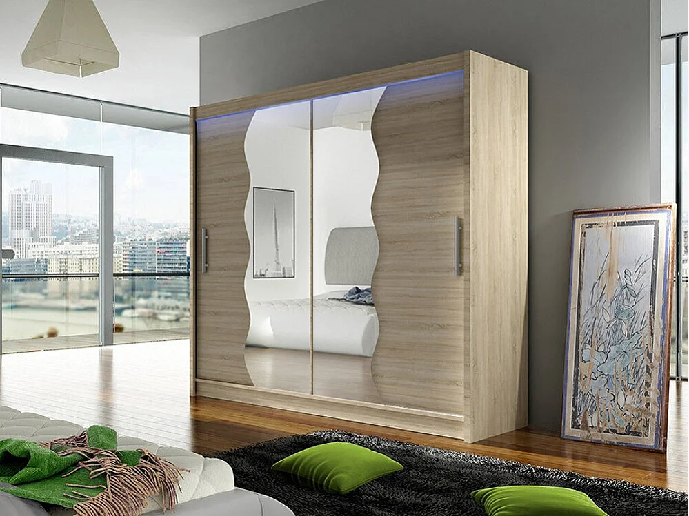 Armoire Closico 125, Sonoma chêne, 215x180x57cm, Portes d'armoire: Coulissantes