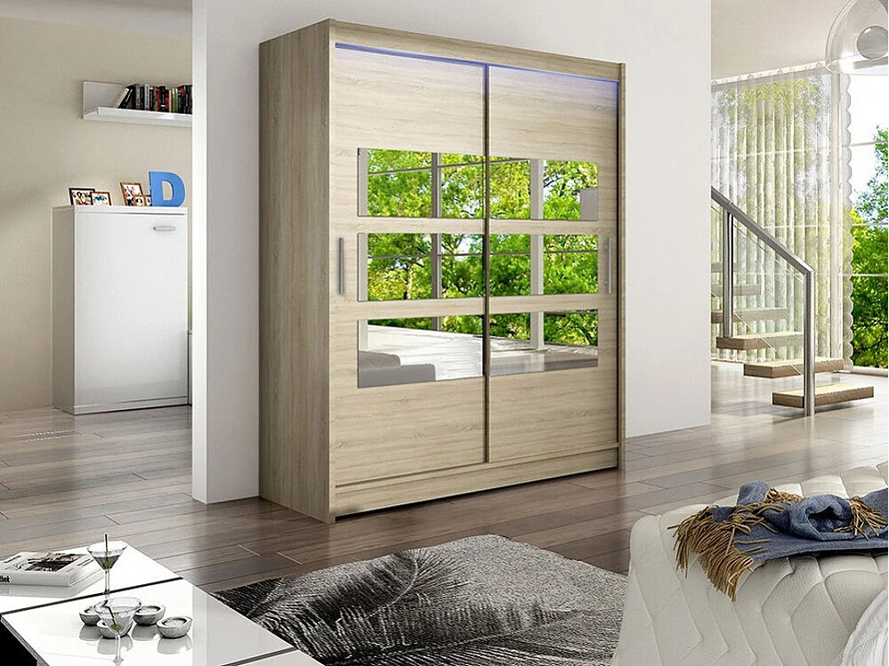 Armario Closico 157, Roble Sonoma, 200x150x58cm, Puertas de armario: Correderas