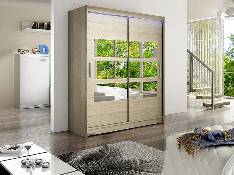 Armario Closico 157, Roble Sonoma, 200x150x58cm, Puertas de armario: Correderas