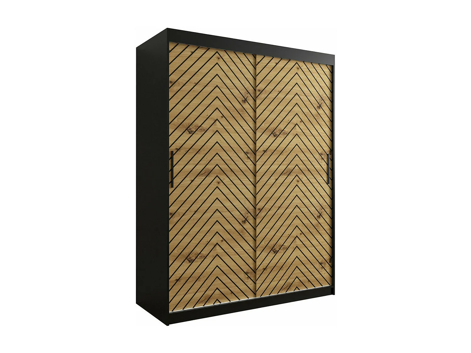 Armoire Hartford 310, Chêne Artisan|Noir, 200x150x62cm, Portes d'armoire: Coulissantes