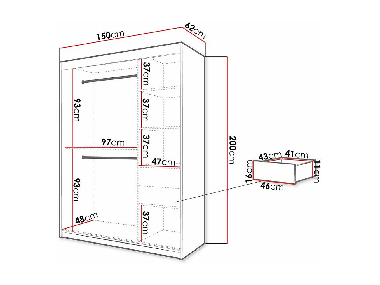 Armoire Hartford 310, Chêne Artisan|Noir, 200x150x62cm, Portes d'armoire: Coulissantes