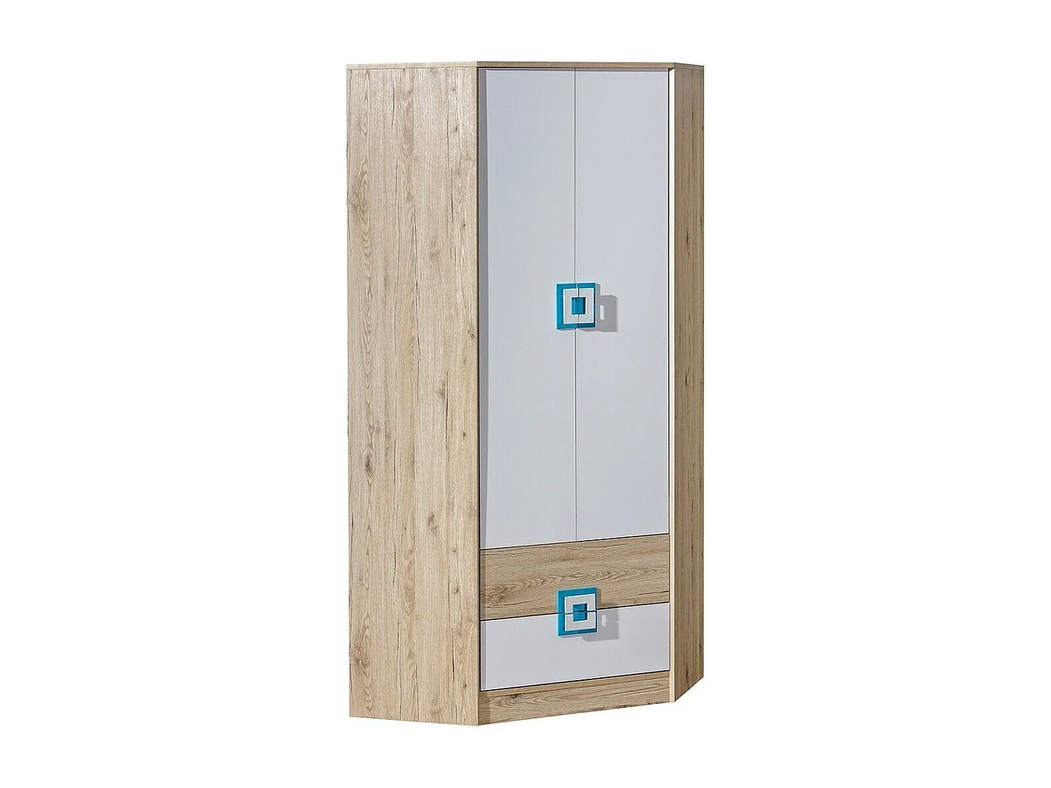 Armoire d'angle Tolfere 102, Blanc|Turquoise|Chêne clair, 190x87x87cm