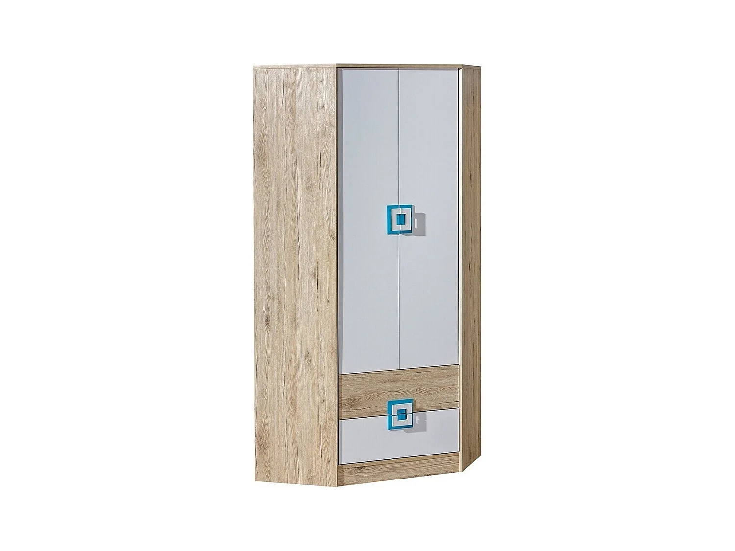 Armoire d'angle Tolfere 102, Chêne clair|Blanc|Turquoise, 190x87x87cm