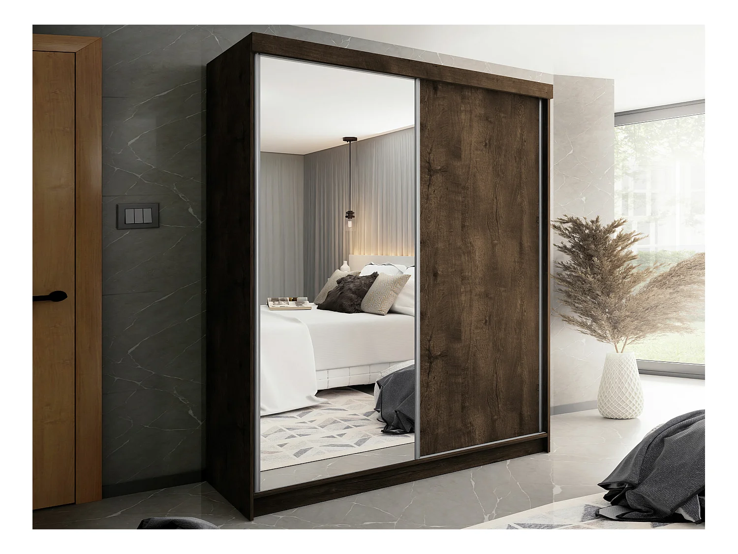Armoire Dover 107, Chêne sombre, 200x200x62cm, Portes d'armoire: Coulissantes