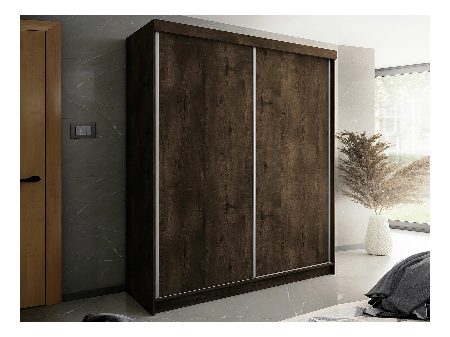 Armario Dover 108, Fresno oscuro, 200x200x62cm, Puertas de armario: Correderas