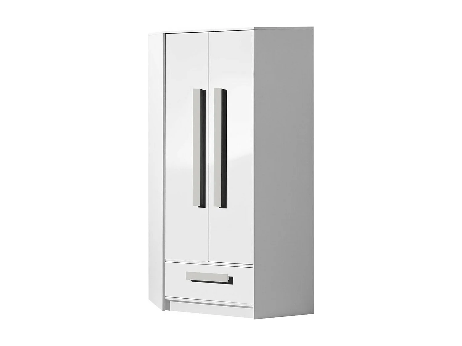 Armoire d'angle Merevari 103, Gris|Blanc|Blanc brillant, 191x87x87cm
