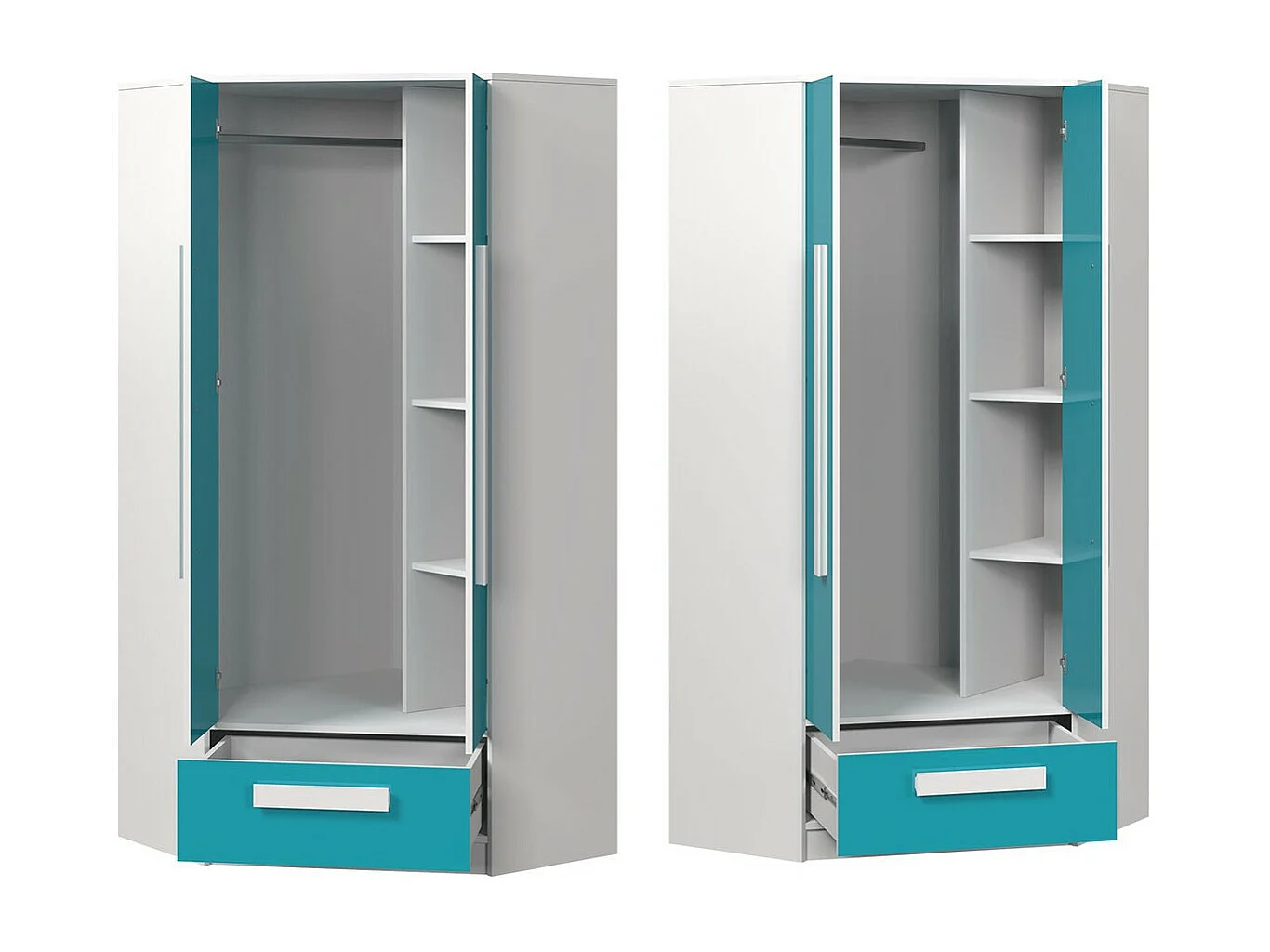 Armoire d'angle Merevari 103, Gris|Blanc|Blanc brillant, 191x87x87cm