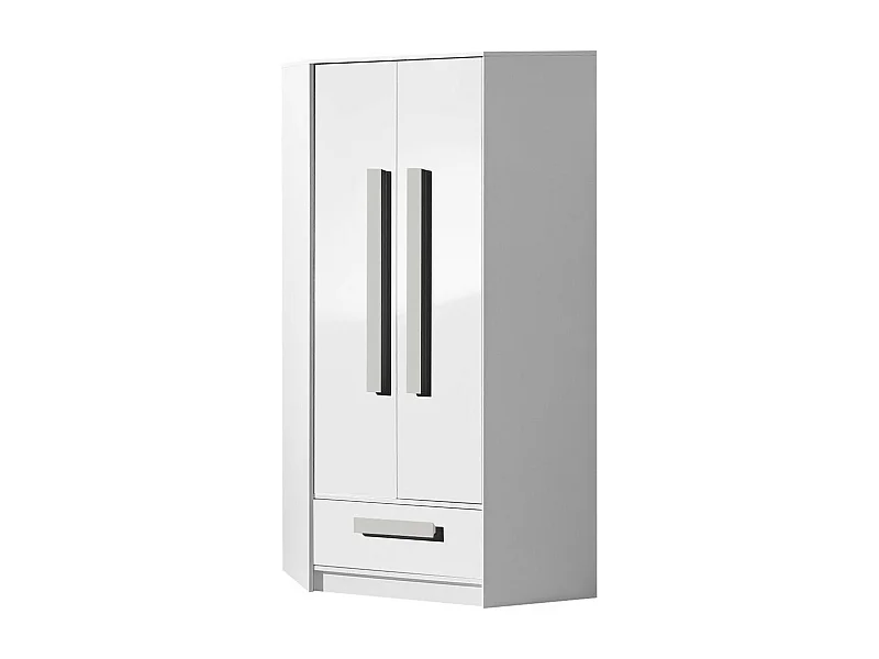 Armoire d'angle Merevari 103, Gris|Blanc|Blanc brillant, 191x87x87cm