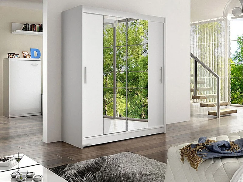 Armario Closico 132, Blanco, 200x150x58cm, Puertas de armario: Correderas