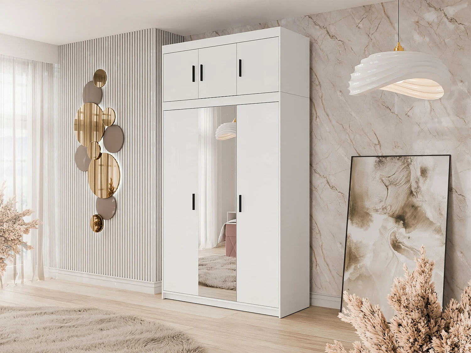 Armoire Novduni 105, Blanc, 246x133x53cm, Portes d'armoire: Avec des charnières