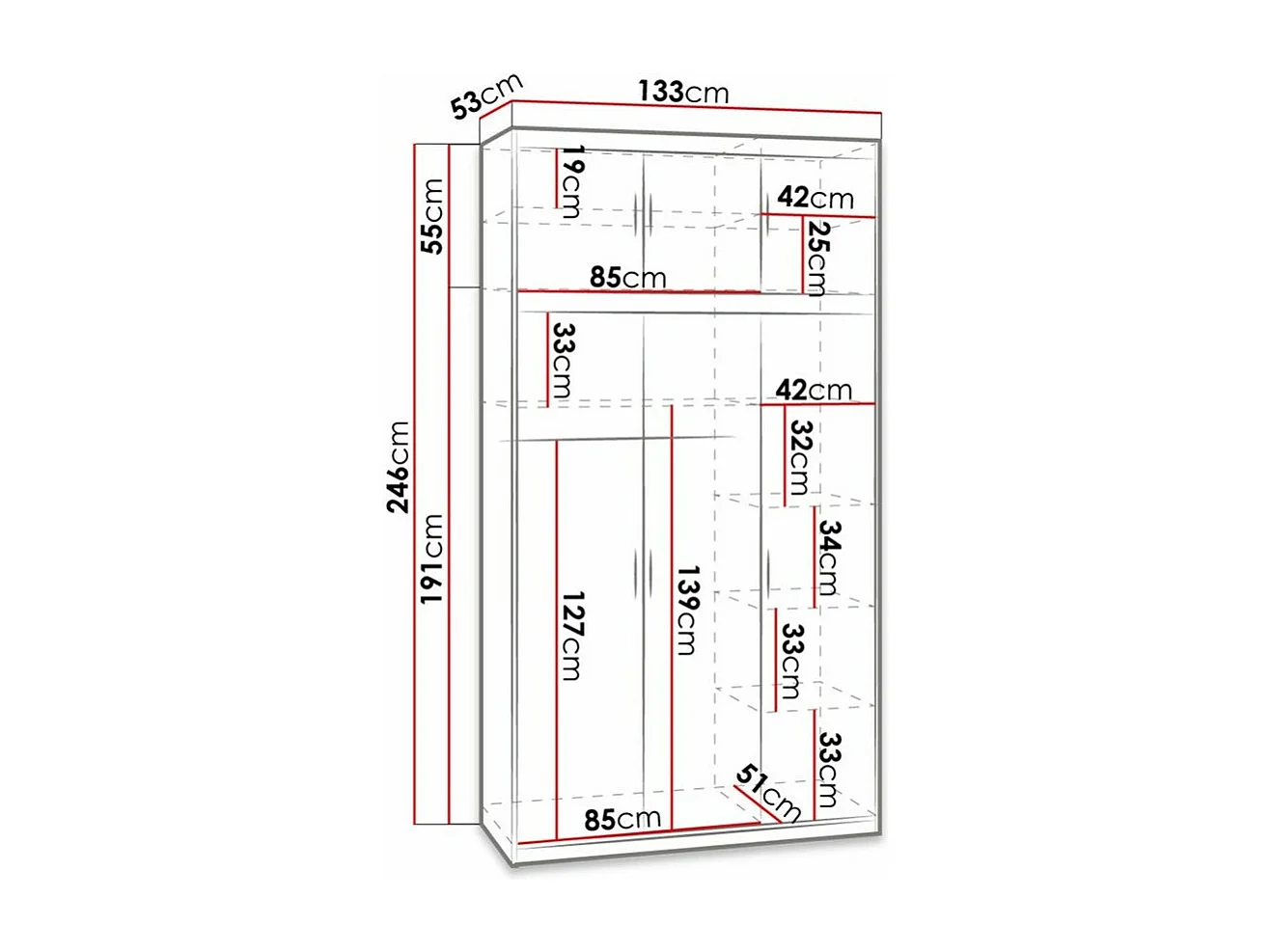 Armoire Novduni 105, Blanc, 246x133x53cm, Portes d'armoire: Avec des charnières