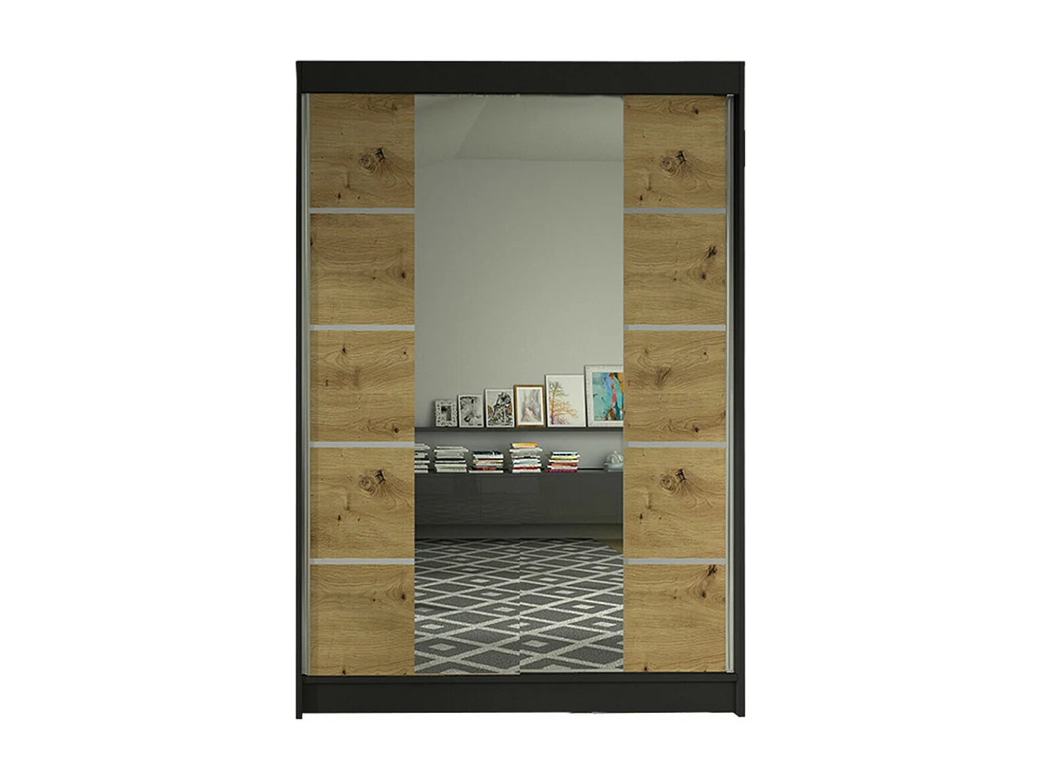 Armoire Closico 151, Chêne Artisan|Noir, 200x120x58cm, Portes d'armoire: Coulissantes