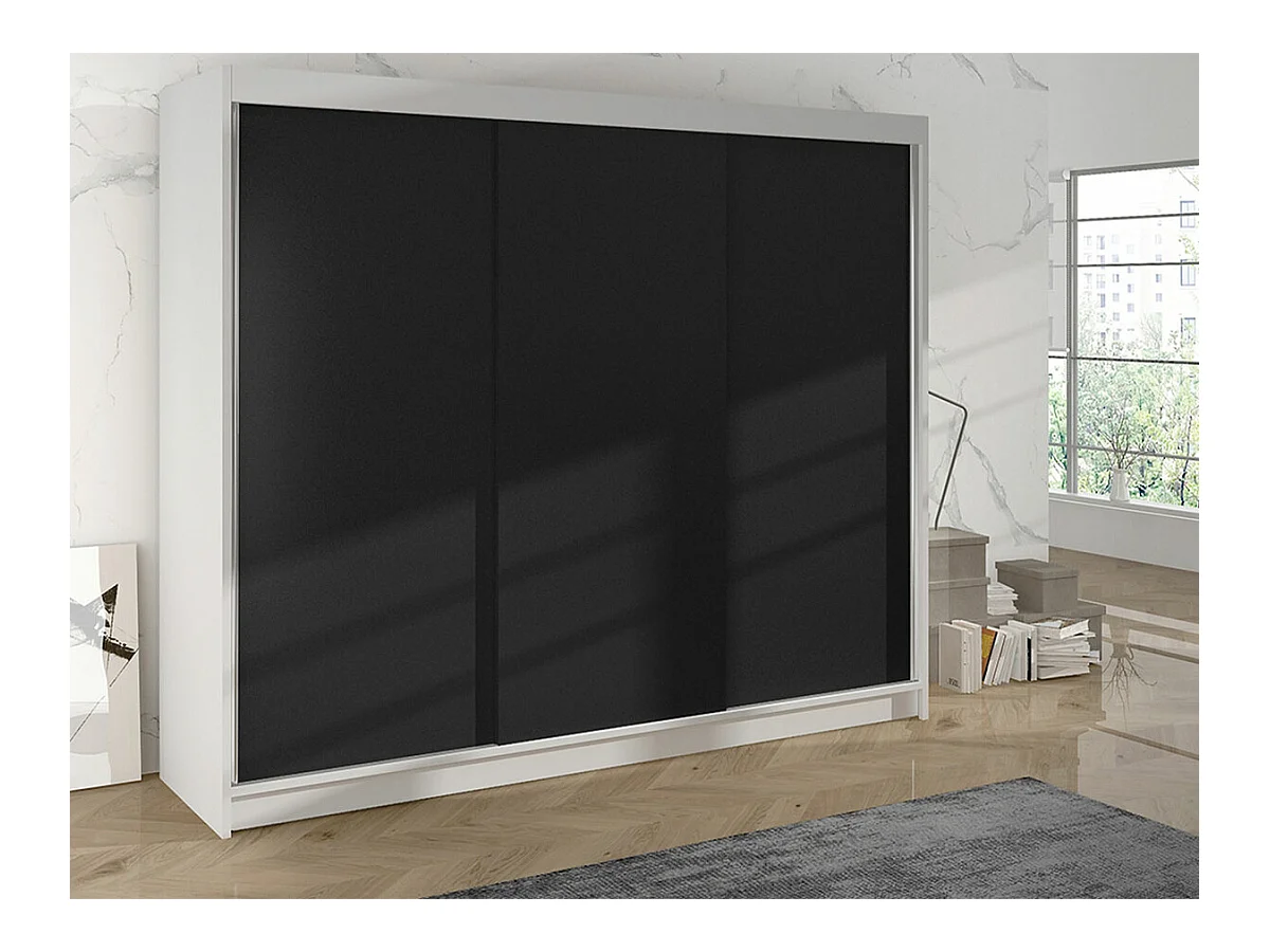 Guardaroba Closico 159, Nero|Bianco, 215x200x58cm, Porte guardaroba: Scorrevoli