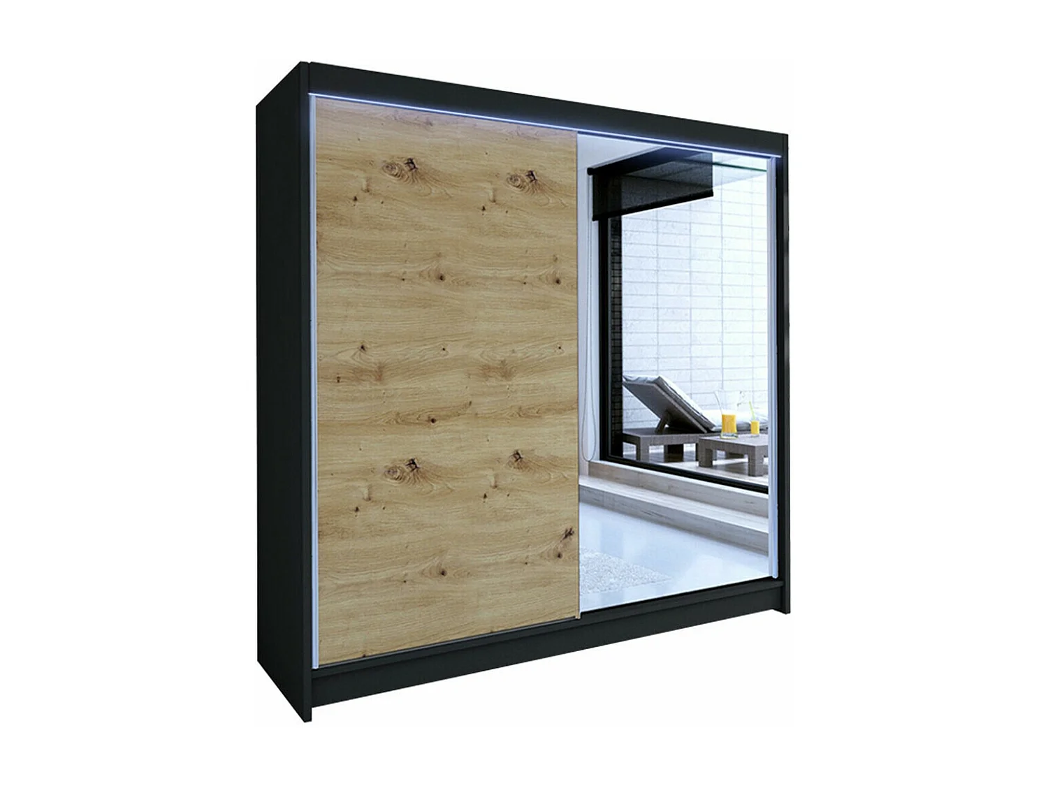 Armoire Closico 137, Noir|Chêne Artisan, 215x180x58cm, Portes d'armoire: Coulissantes