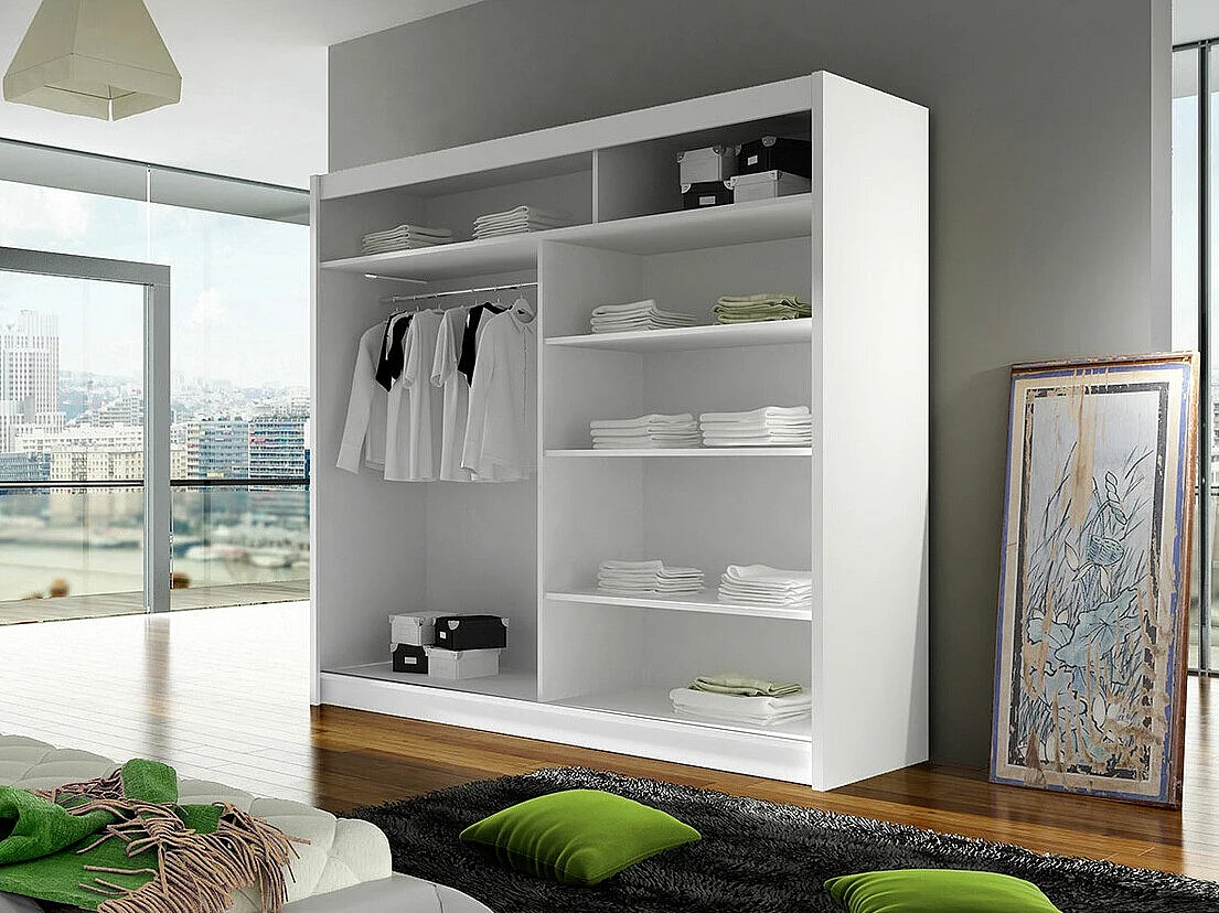 Armoire Closico 137, Noir|Chêne Artisan, 215x180x58cm, Portes d'armoire: Coulissantes