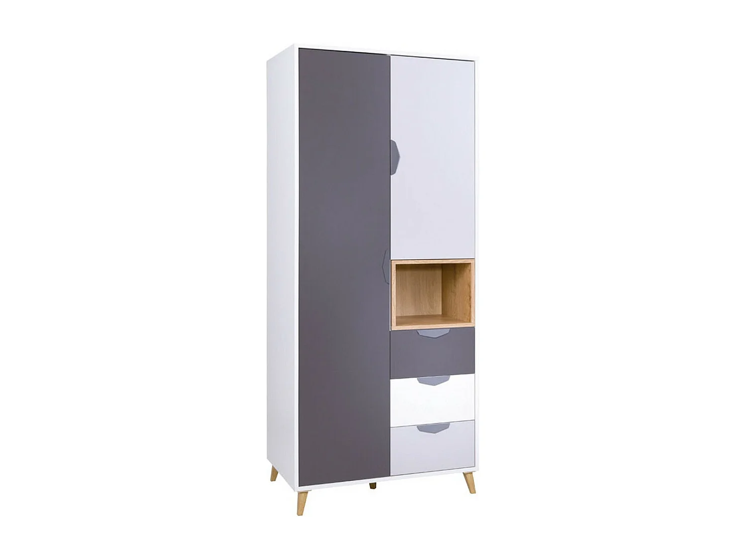 Armoire Domvera 101, Chêne de Lefkas|Blanc|Graphite|Gris, 190x80x55cm
