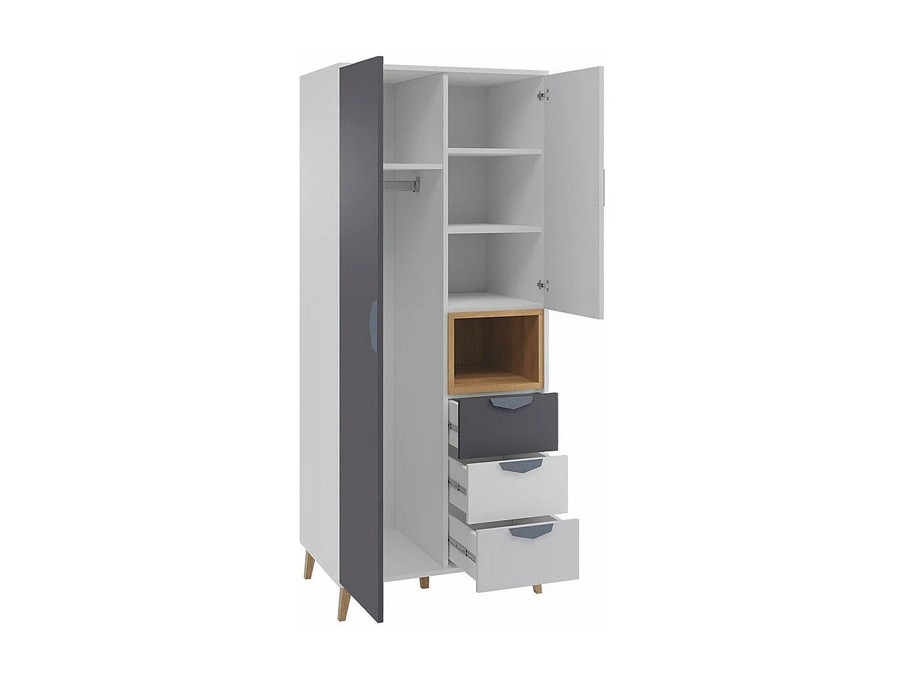 Armoire Domvera 101, Chêne de Lefkas|Blanc|Graphite|Gris, 190x80x55cm