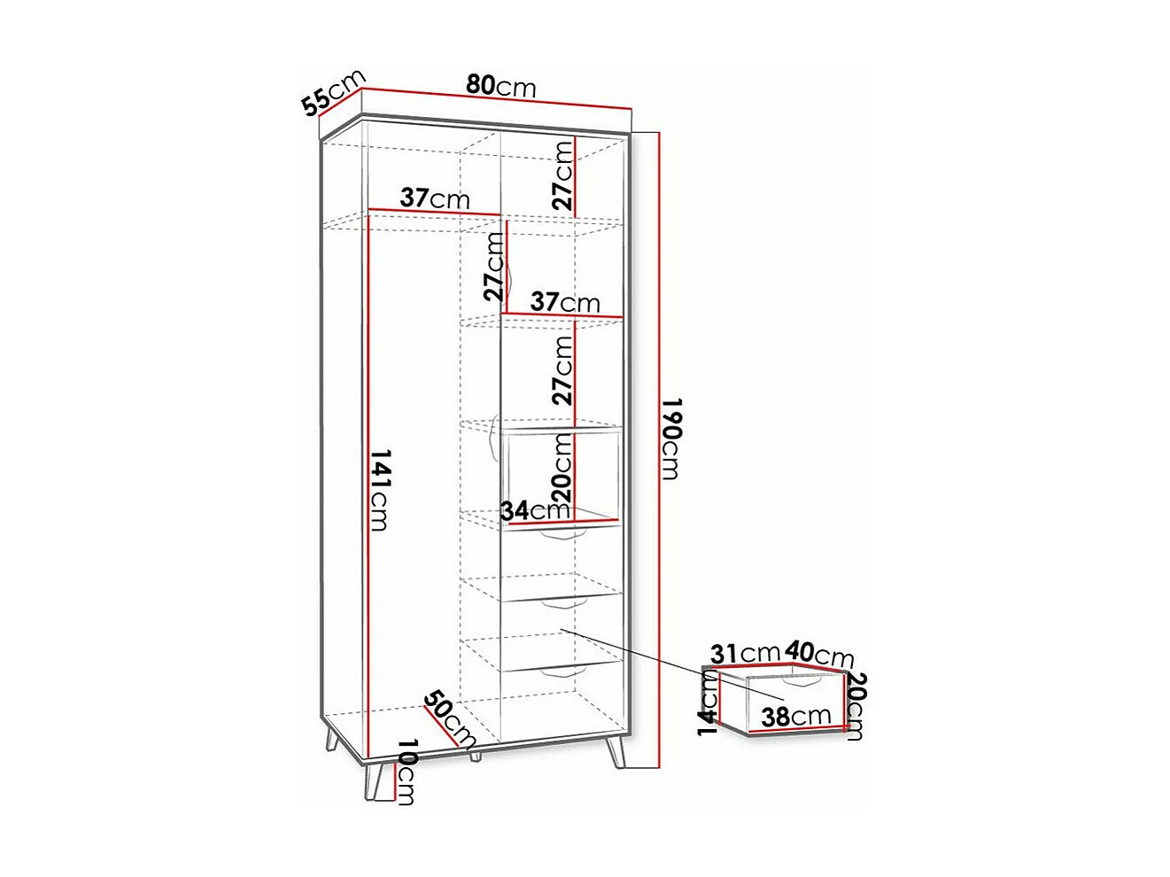 Armoire Domvera 101, Chêne de Lefkas|Blanc|Graphite|Gris, 190x80x55cm