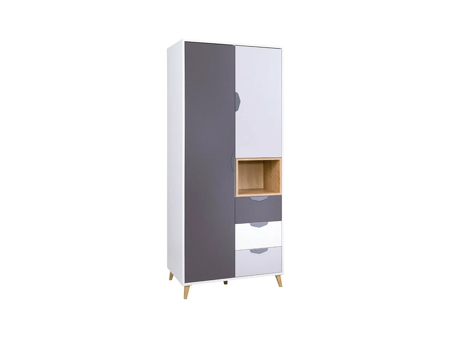 Armoire Domvera 101, Graphite|Gris|Chêne de Lefkas|Blanc, 190x80x55cm