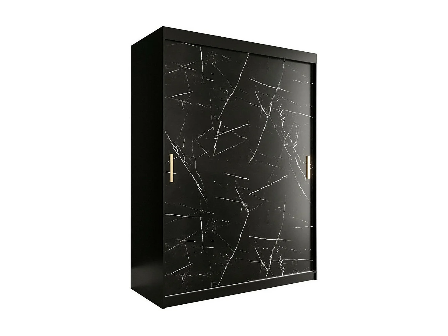 Armoire Hartford 248, Noir mat|Marbre noir, 200x150x62cm, Portes d'armoire: Coulissantes