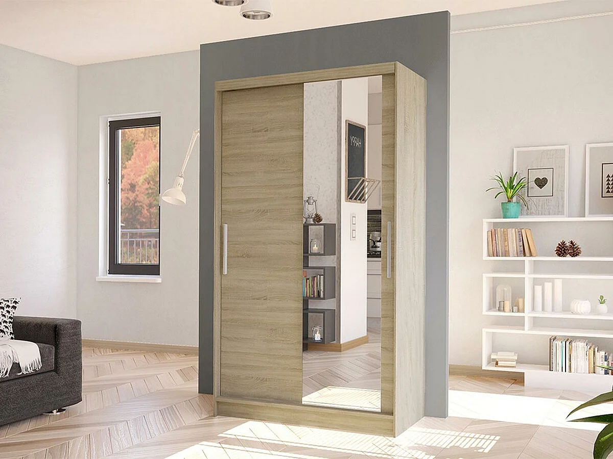 Armoire Closico 164, Sonoma chêne, 200x100x58cm, Portes d'armoire: Coulissantes