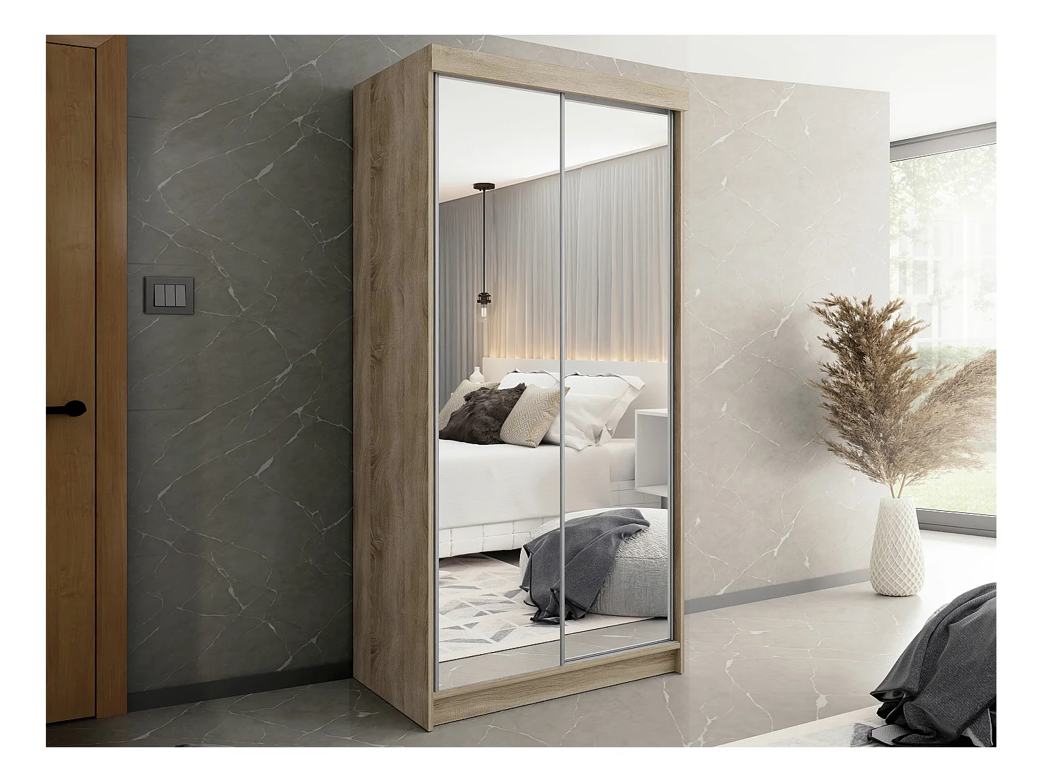 Armoire Dover 102, Sonoma chêne, 200x100x62cm, Portes d'armoire: Coulissantes