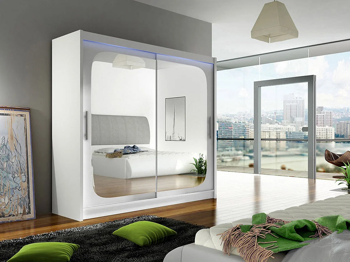 Armario Closico 108, Blanco, 215x180x58cm, Puertas de armario: Correderas