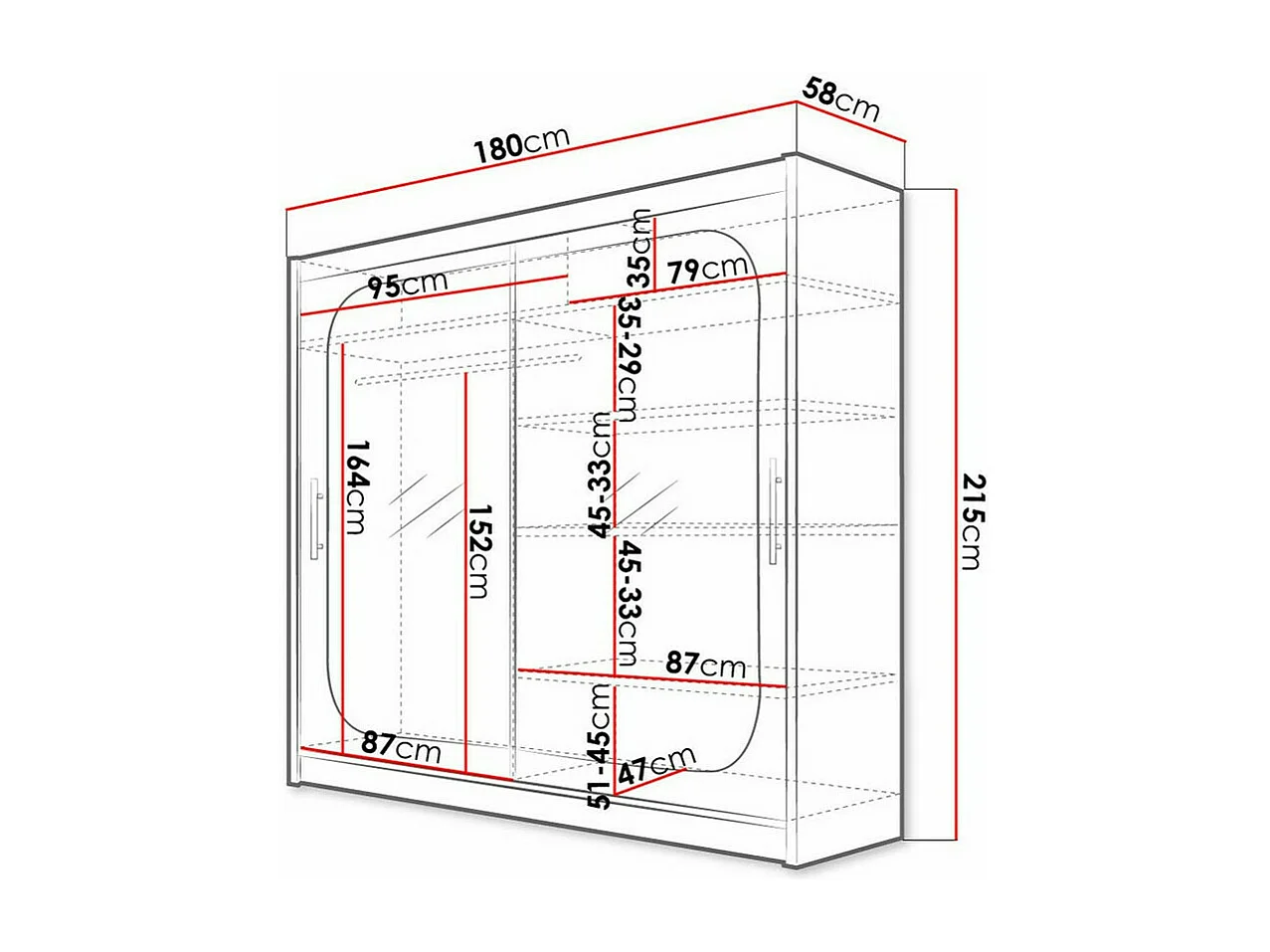 Armario Closico 108, Blanco, 215x180x58cm, Puertas de armario: Correderas