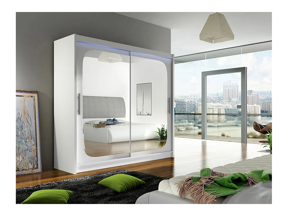 Armoire Closico 108, Blanc, 215x180x58cm, Portes d'armoire: Coulissantes