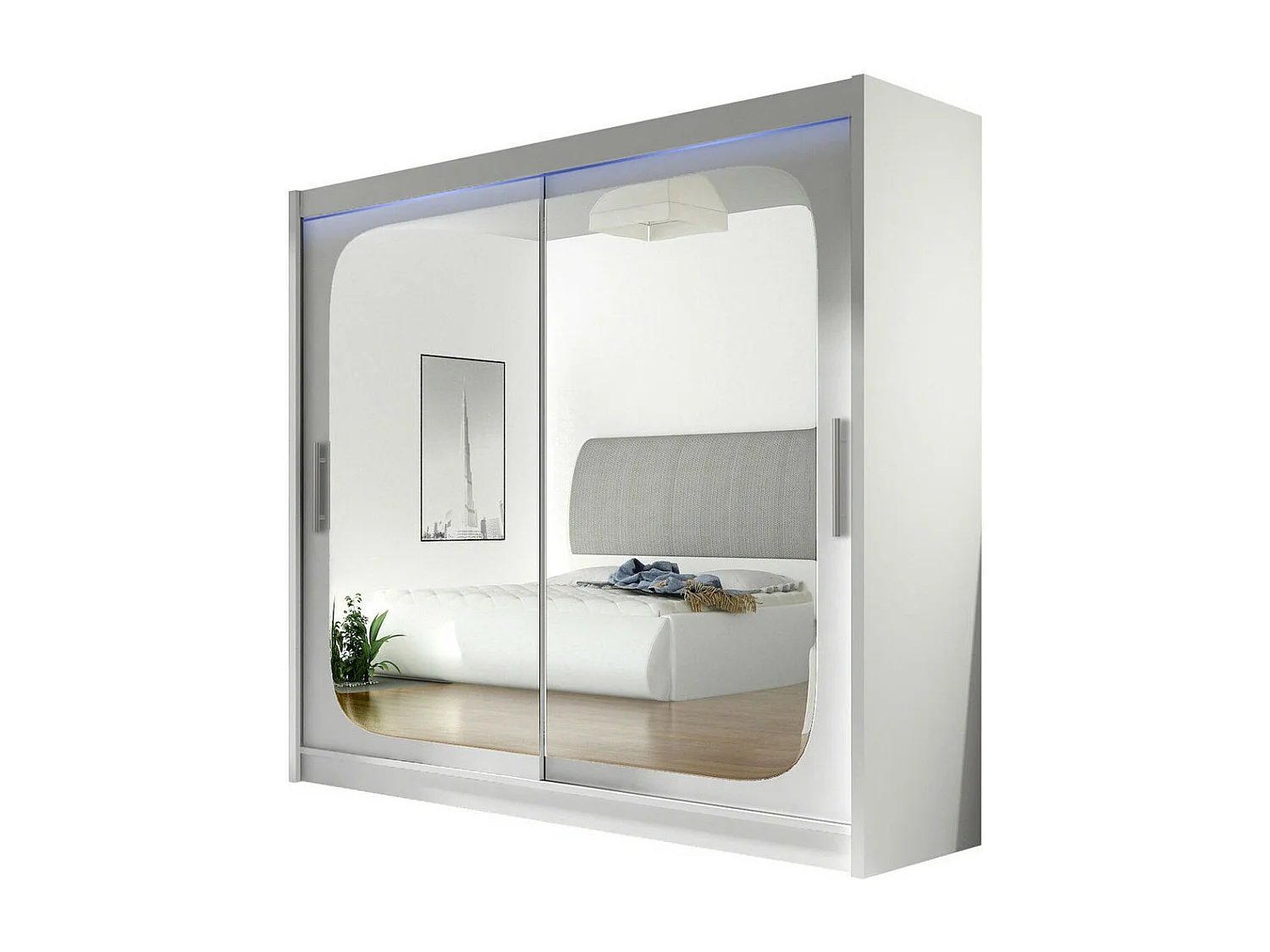 Armoire Closico 108, Blanc, 215x180x58cm, Portes d'armoire: Coulissantes