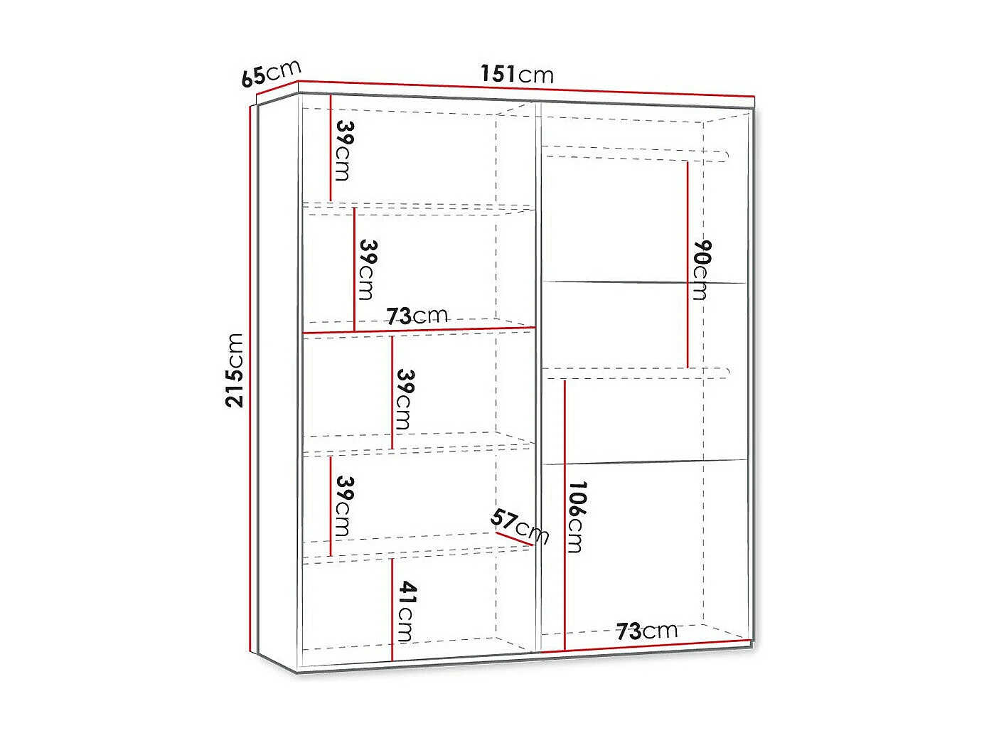 Armario Honolulu 229, Blanco, 215x151x65cm, Puertas de armario: Correderas