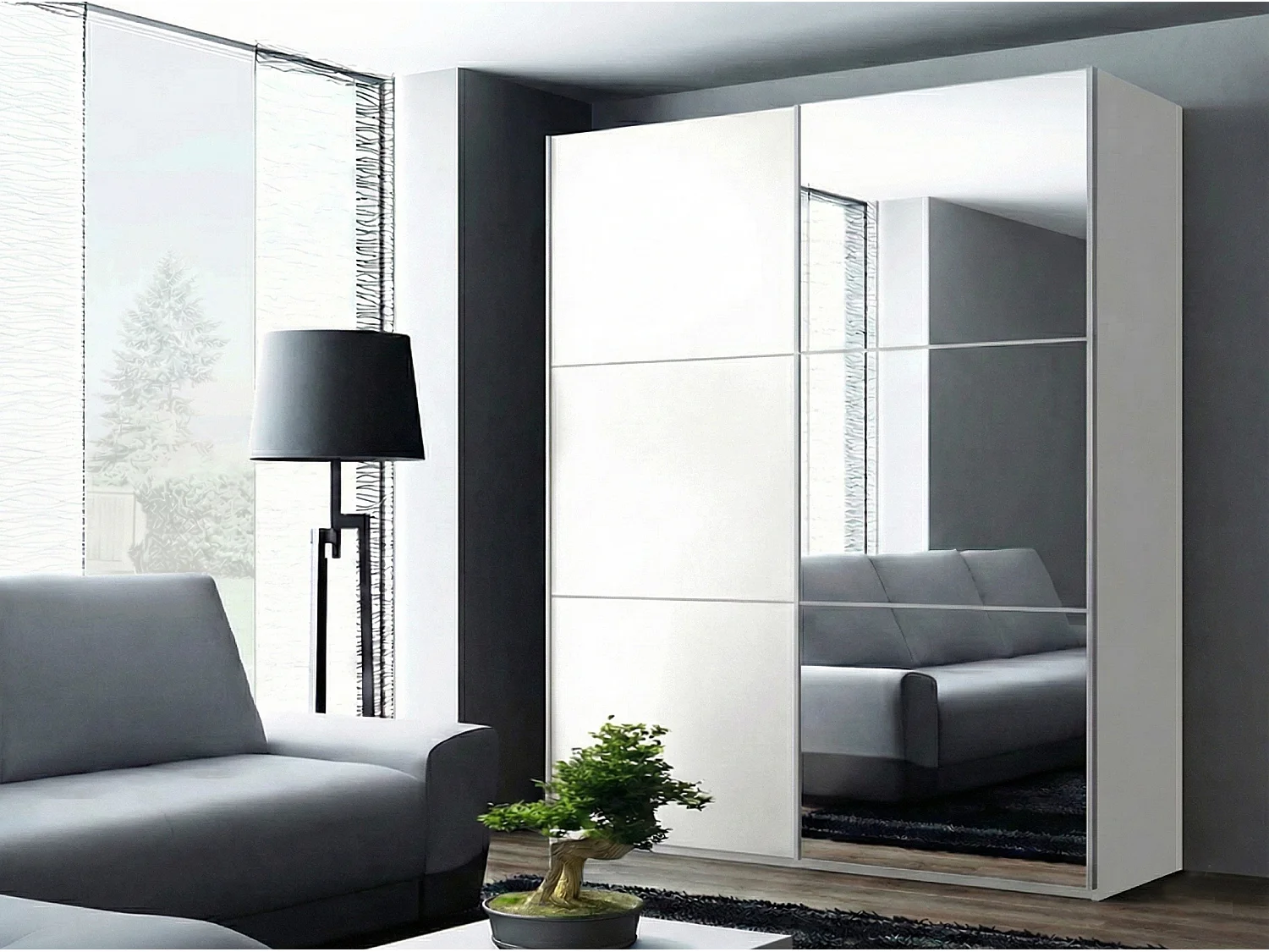 Armoire Honolulu 229, Blanc, 215x151x65cm, Portes d'armoire: Coulissantes