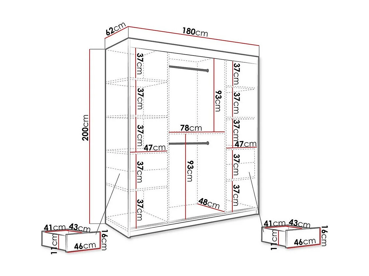 Roupeiro Hartford 249, Número de prateleiras: 7, 20x18x6cm
