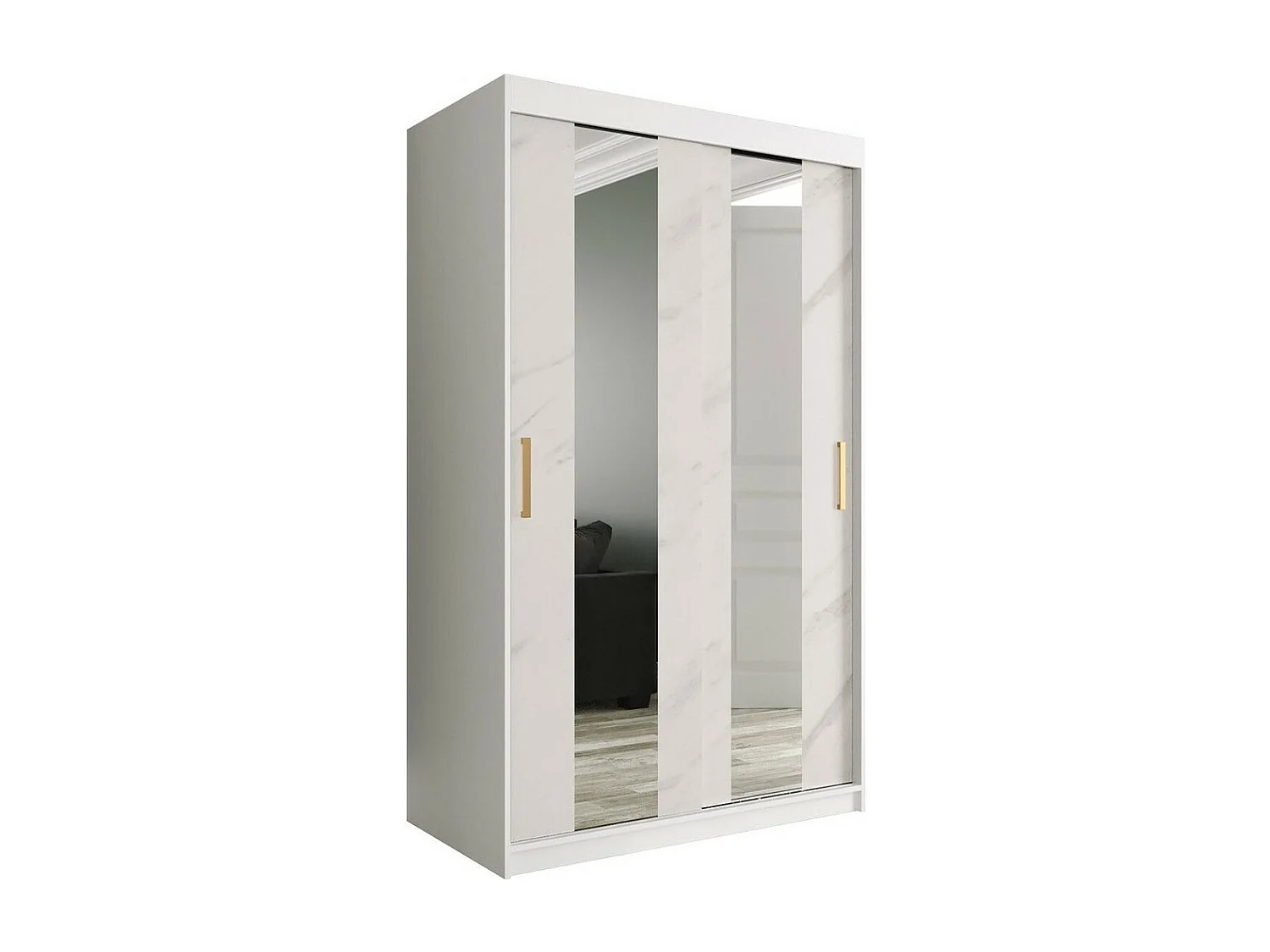 Armoire Hartford 241, Mat blanc|Marbre blanc, 200x120x62cm, Nombre d'étagères: 4