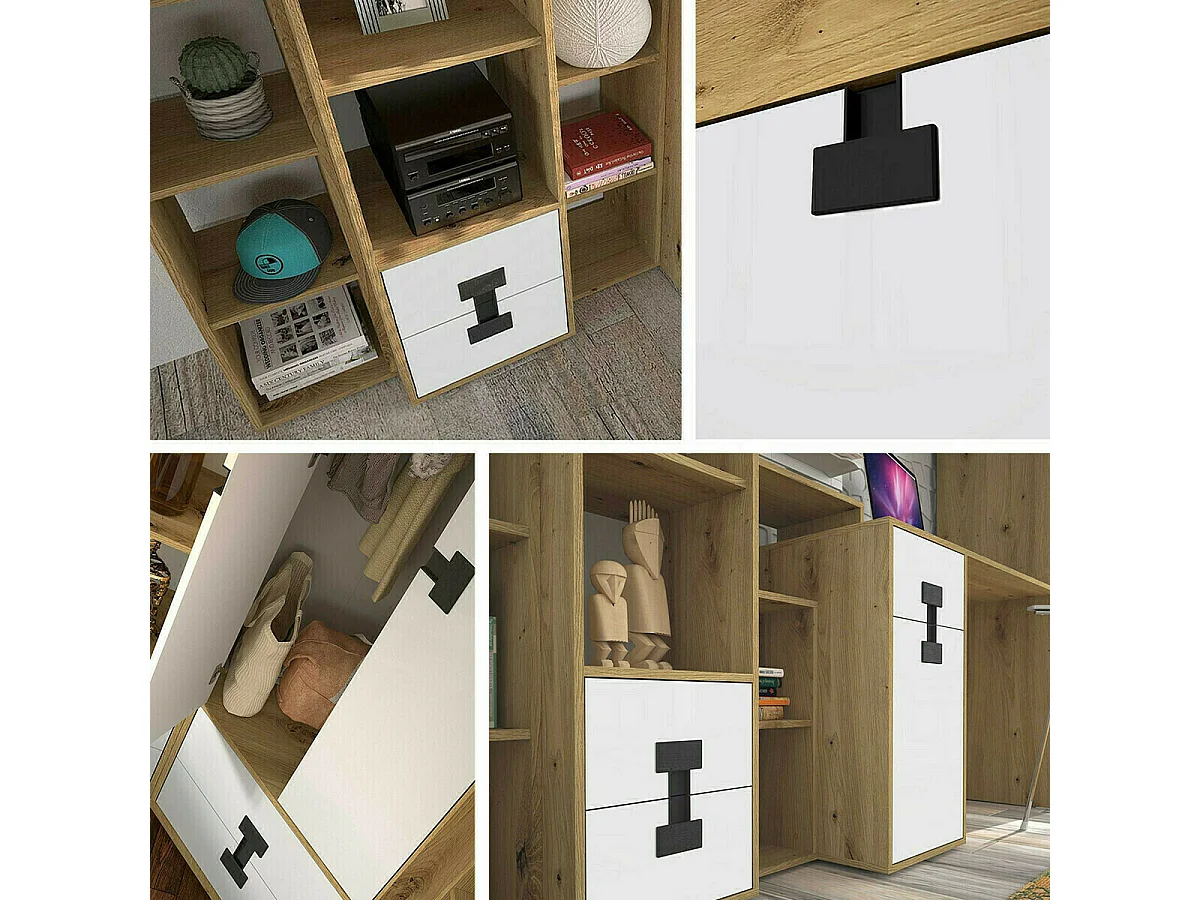 Armoire Florevi 113, Mat blanc|Chêne Artisan, 191x80x50cm, Nombre d'étagères: 3