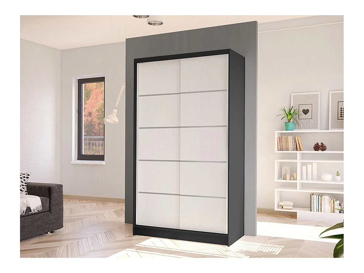 Armoire Closico 167, Noir|Blanc, 200x100x58cm, Portes d'armoire: Coulissantes