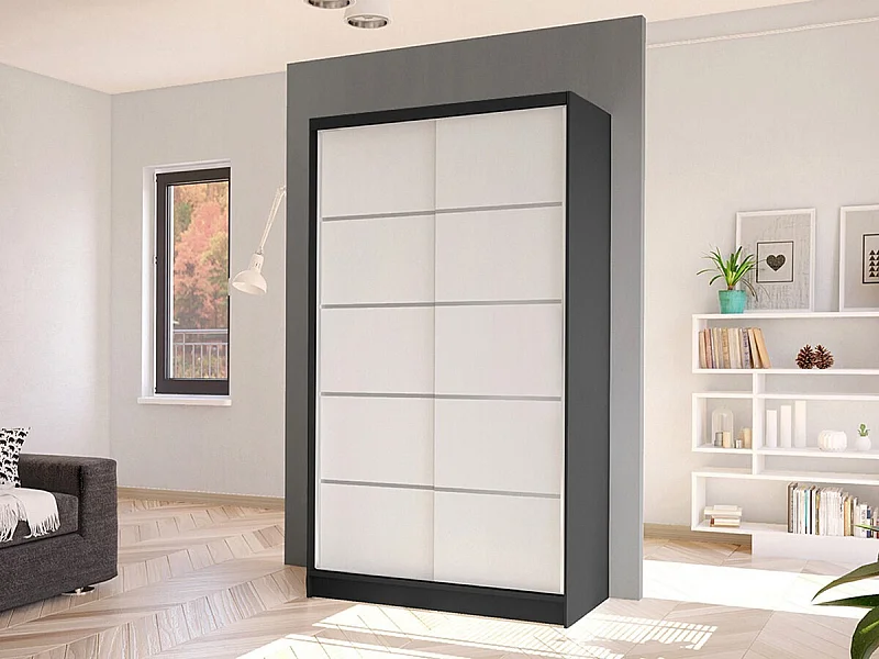 Armadio Closico 167, Bianco|Nero, 200x100x58cm, Porte armadi: Scorrevoli