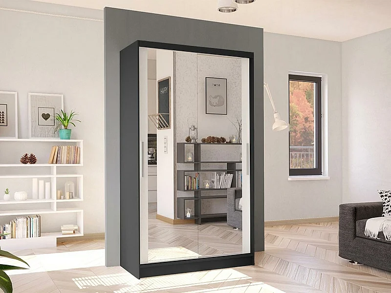 Armoire Closico 165, Noir|Blanc, 200x100x58cm, Portes d'armoire: Coulissantes