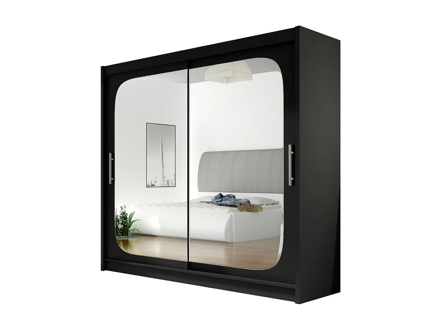 Armoire Closico 108, Noir, 215x180x58cm, Portes d'armoire: Coulissantes