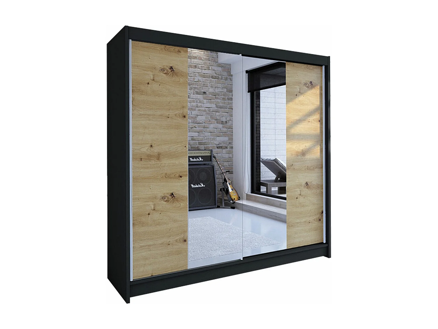 Armoire Closico 138, Noir|Chêne Artisan, 215x180x58cm, Portes d'armoire: Coulissantes